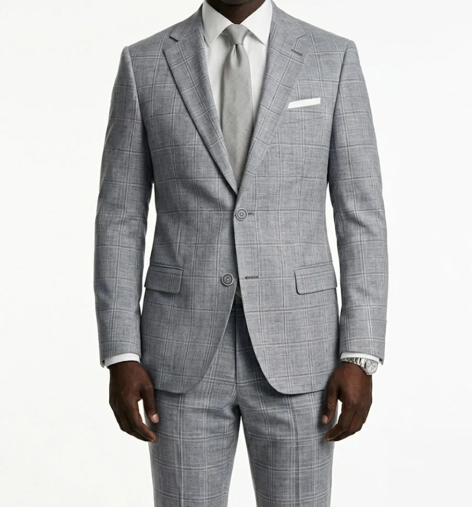 Regular Fit 2 Piece Plaid Suit in Gray