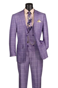 Renaissance Collection - Regular Fit Glen Plaid 3 Piece Suit Light Purple