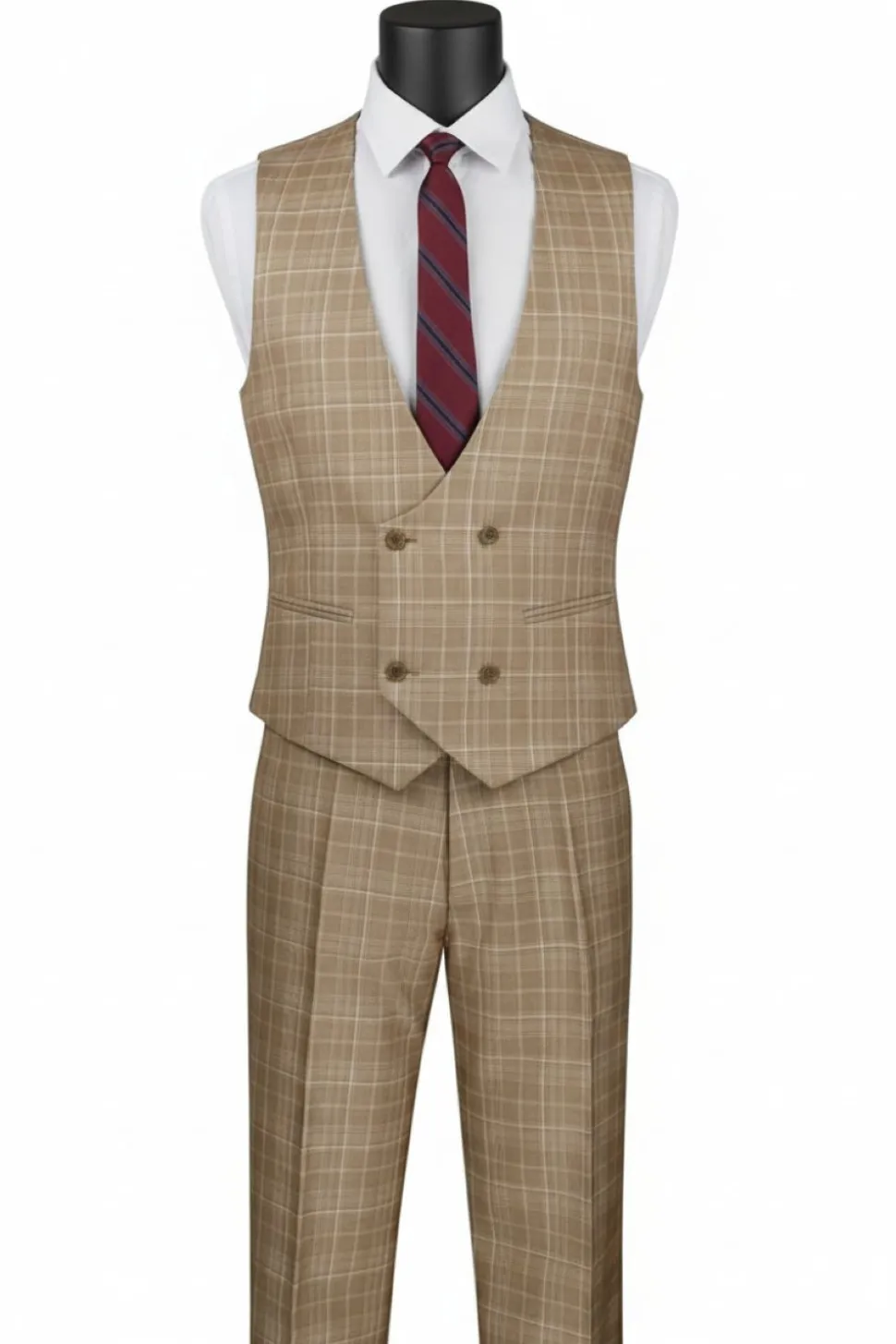 Renaissance Collection - Regular Fit Glen Plaid 3 Piece Suit Camel