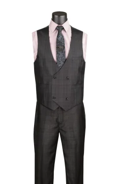 Renaissance Collection - Regular Fit Glen Plaid 3 Piece Suit Black
