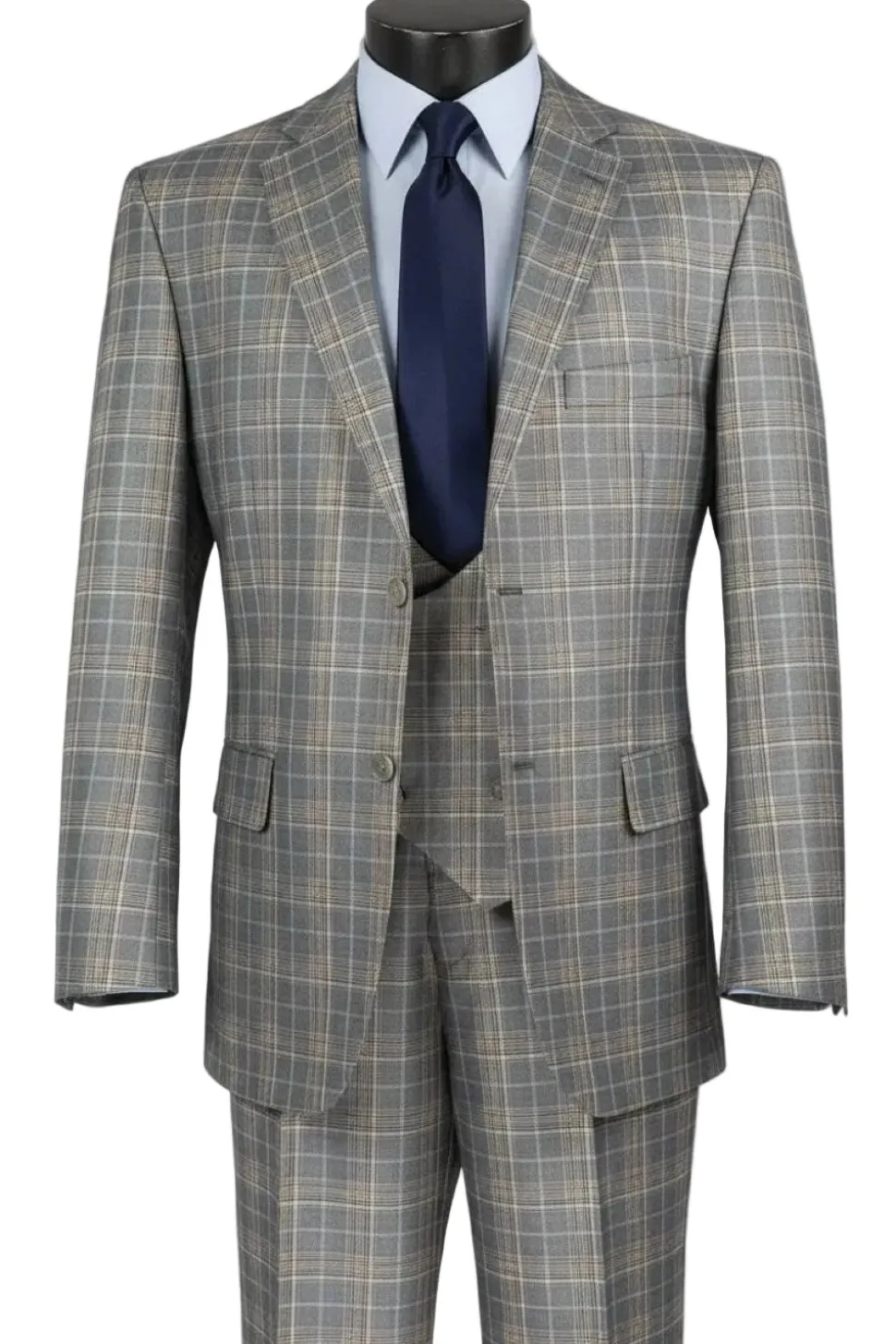 Renaissance Collection - Regular Fit Glen Plaid 3 Piece Suit Gray