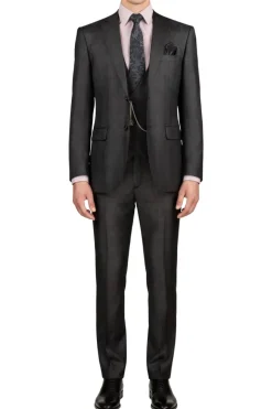 (40R, 42L, 44L, 48R, 52L, 54L) Black 3-Piece Regular Fit Glen Plaid Suit