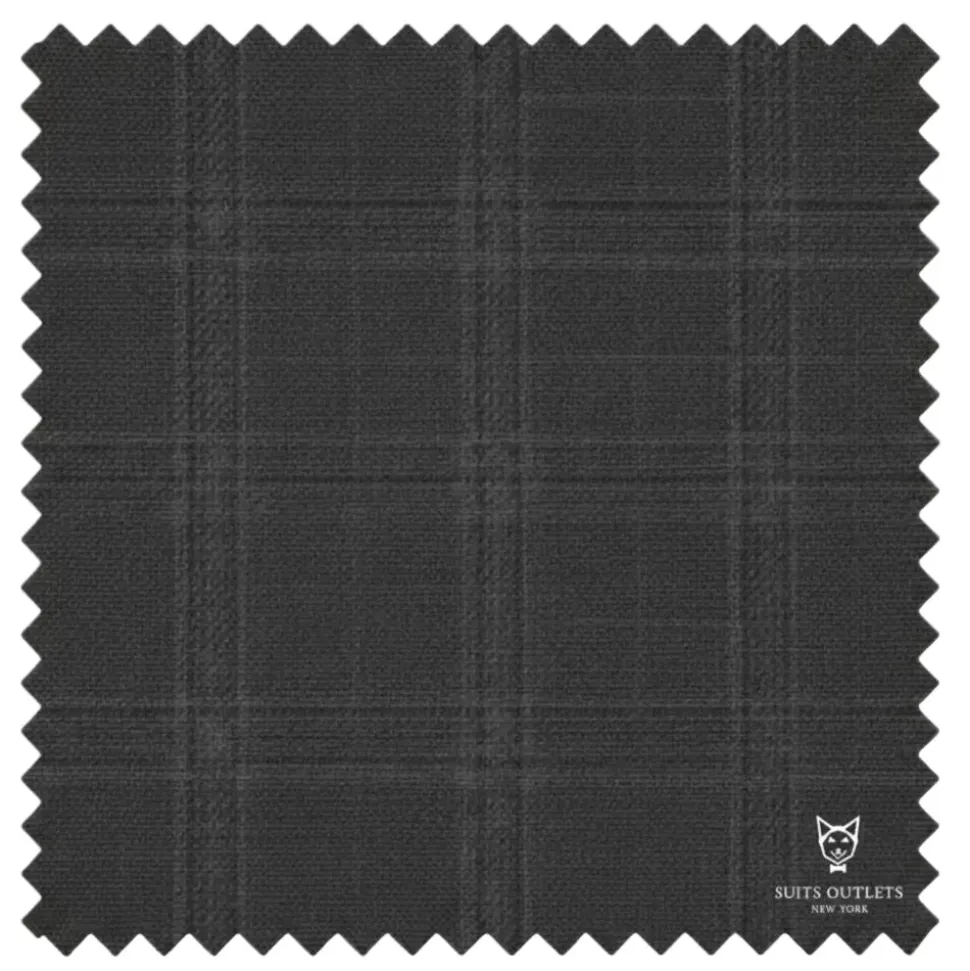 (40R, 42L, 44L, 48R, 52L, 54L) Black 3-Piece Regular Fit Glen Plaid Suit