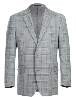 (44R) Lozano Collection - Men's 2 Piece Regular Fit Gray Plaid Suit