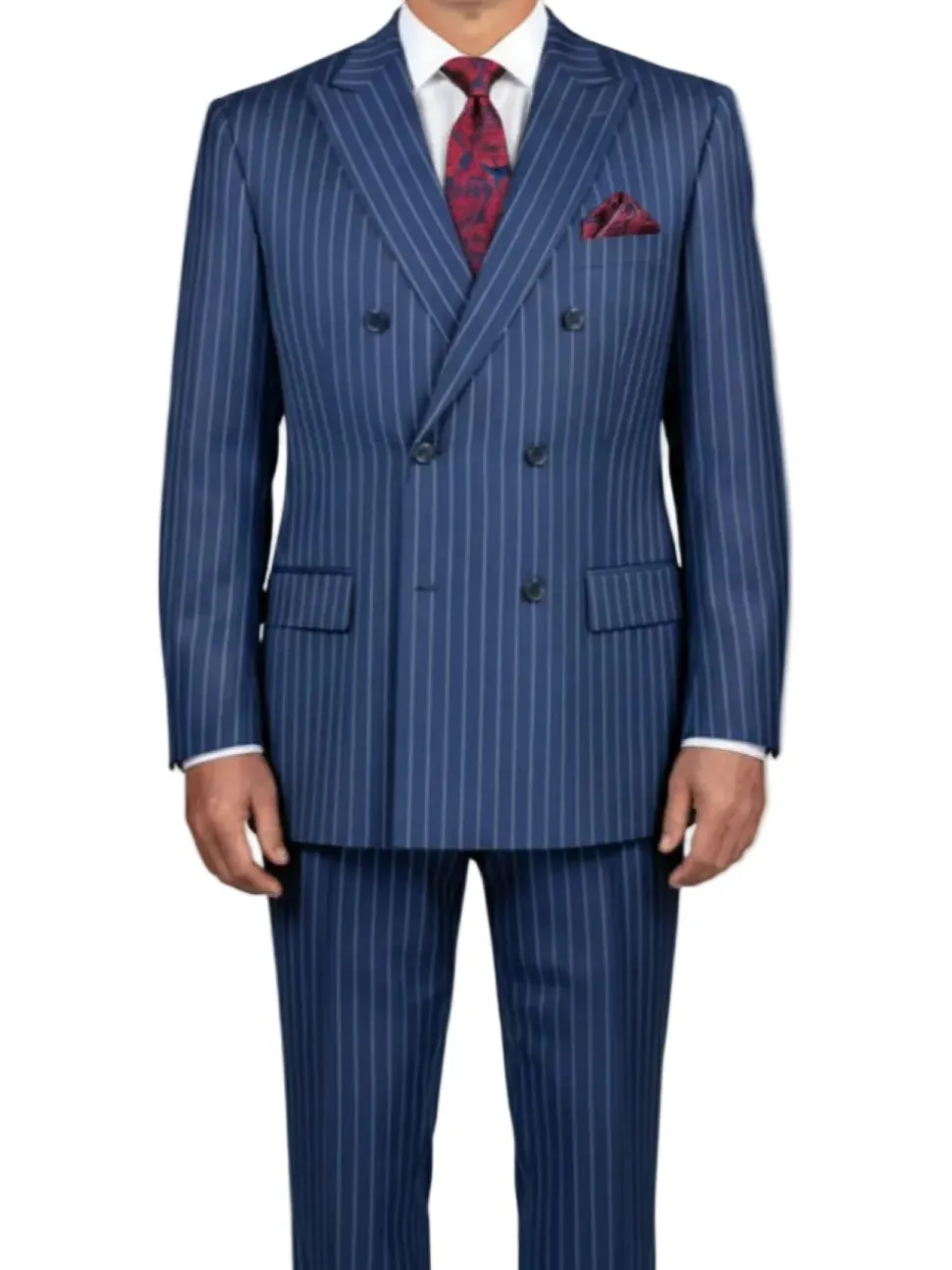 (46R, 48L, 62R) Blue Regular Fit 2 Piece Pinstripe Double Breasted Suit