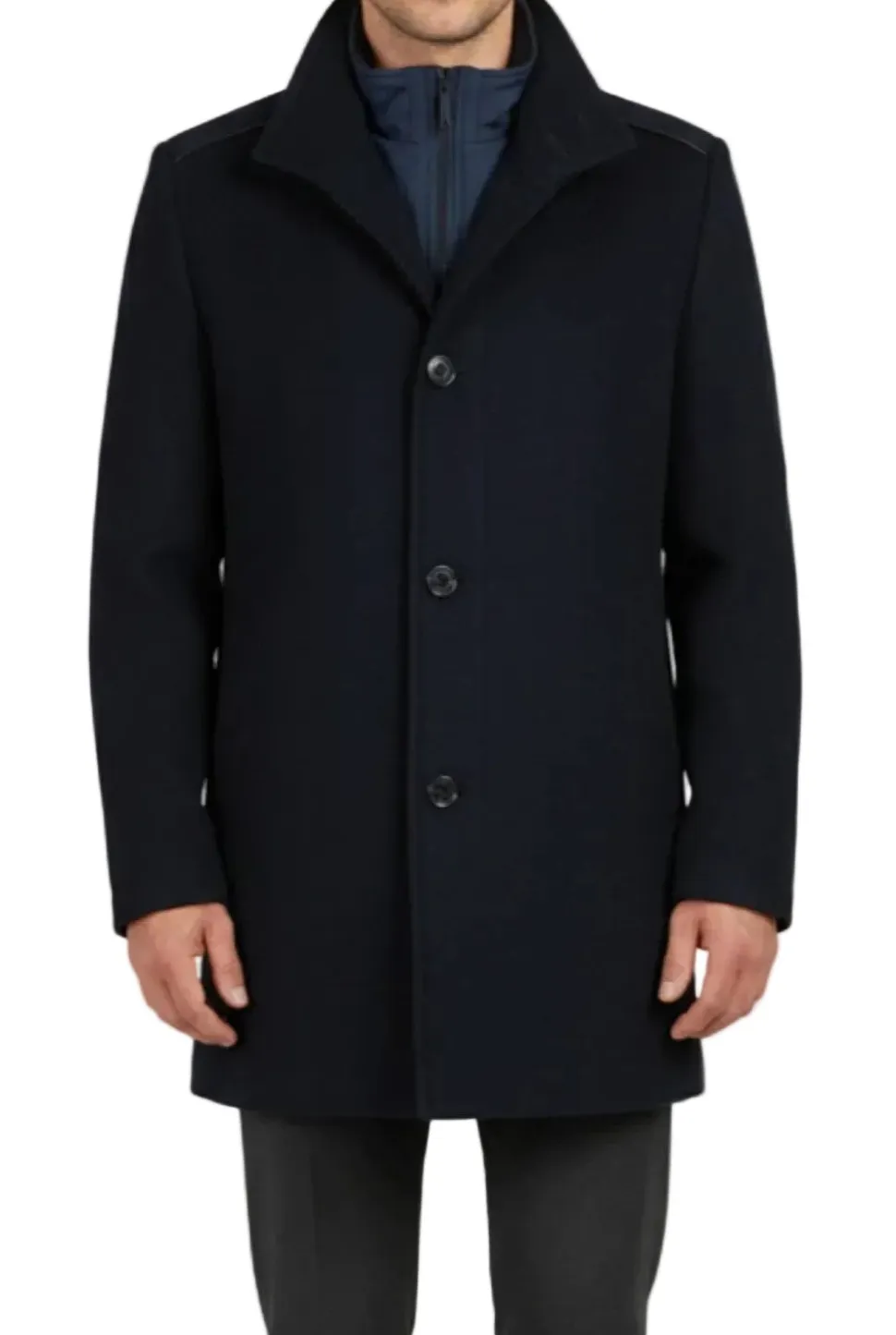 (40R) Navy Slim Fit Wool Blend Coat