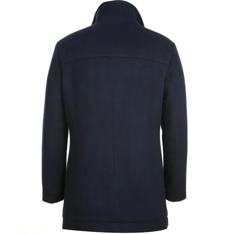 (40R) Navy Slim Fit Wool Blend Coat
