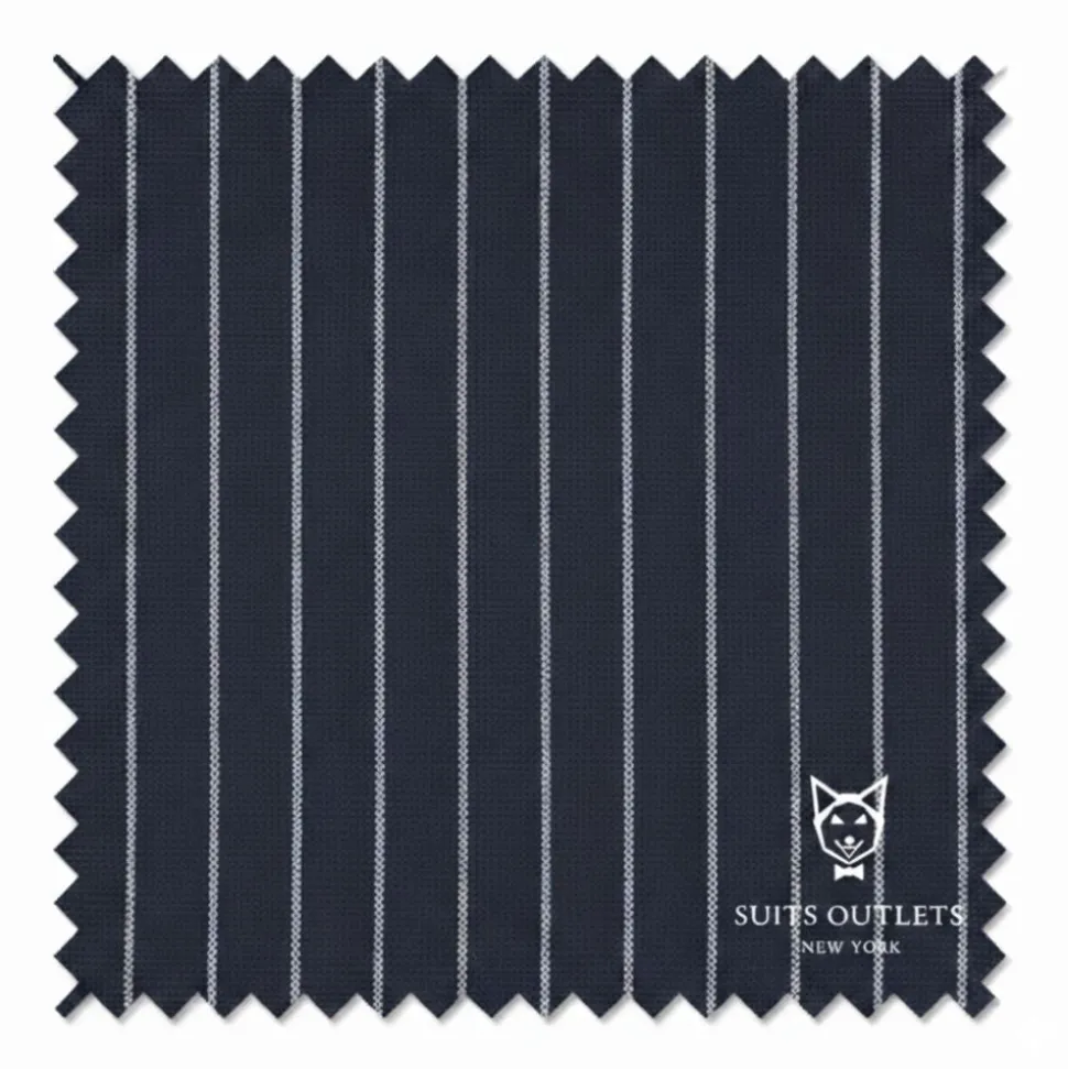 Rockefeller Collection - Double Breasted Stripe Suit Navy Regular Fit 2 Piece with Adjustable Waistband Pants