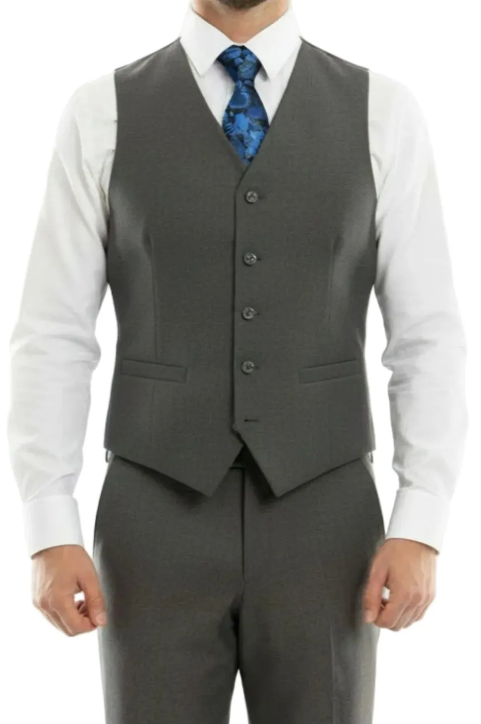 (38R, 40R, 46L) Modern Fit 3 Piece Dark Gray Wool Suit