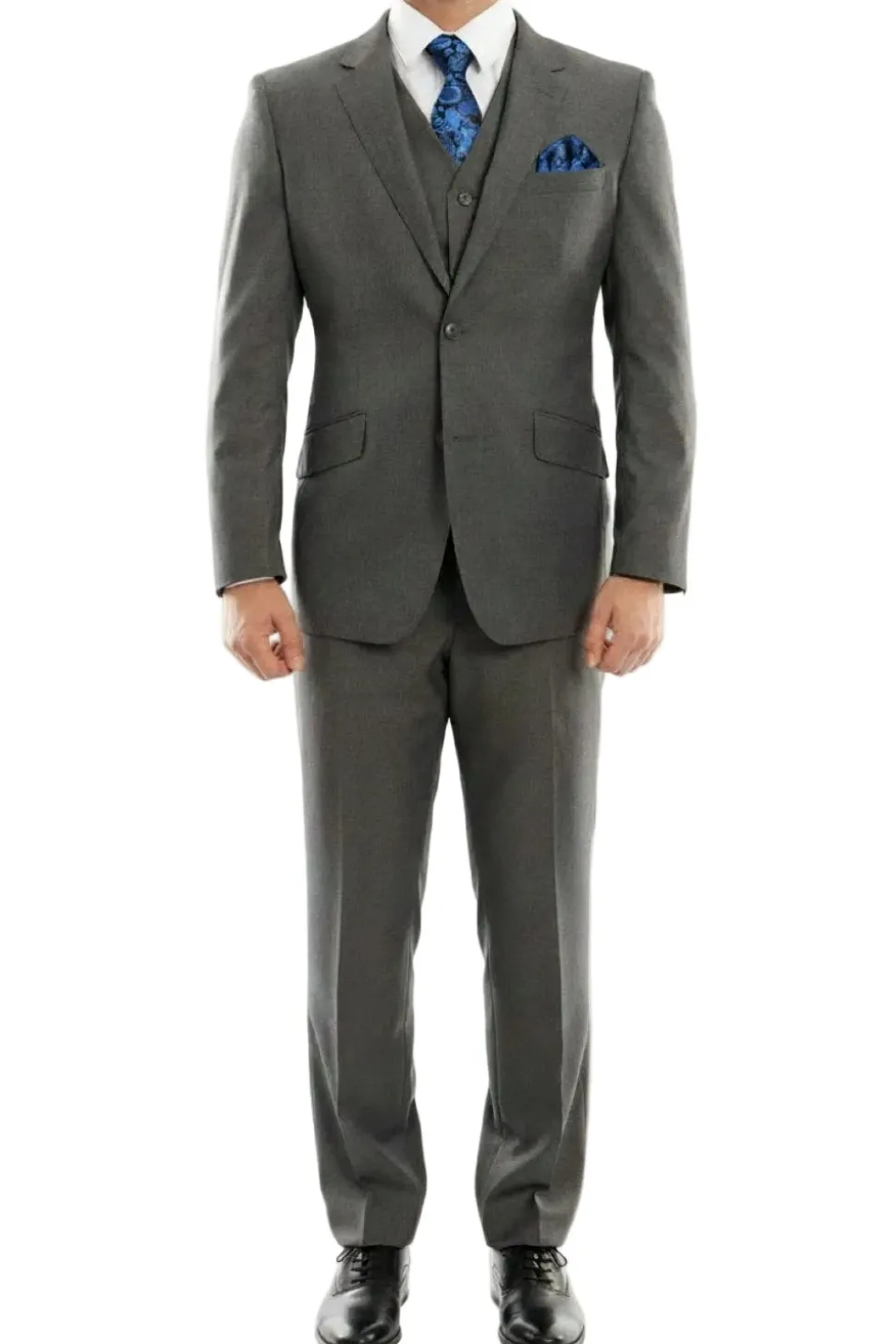 (38R, 40R, 46L) Modern Fit 3 Piece Dark Gray Wool Suit