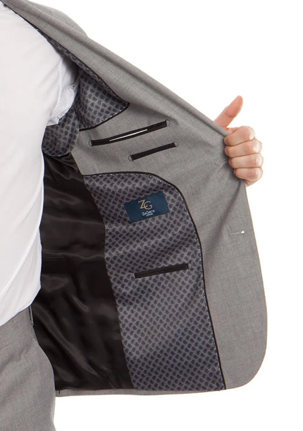 (36R, 44R, 46L) 100% Wool Modern Fit 2 Piece Gray Suit