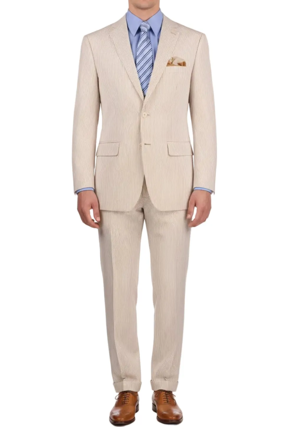 (46R, 48R, 52R, 54R) Tan Modern Fit Seersucker