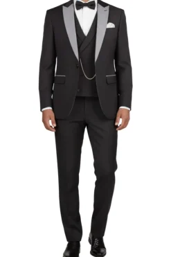 (44R, 48R) Slim Fit Black 3 Piece Tuxedo
