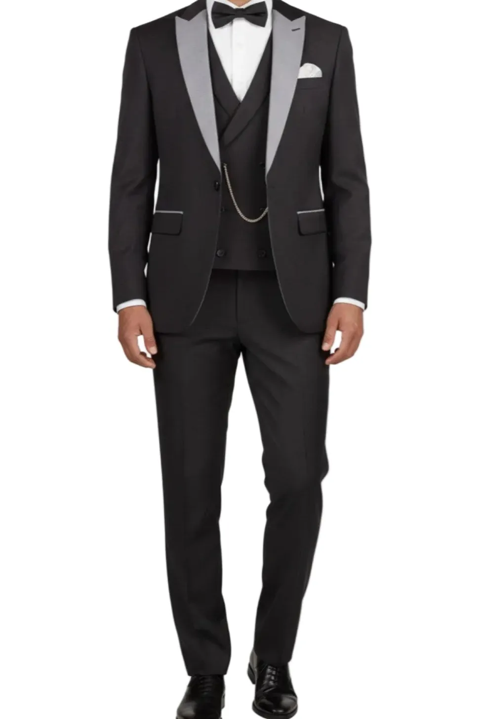 (44R, 48R) Slim Fit Black 3 Piece Tuxedo