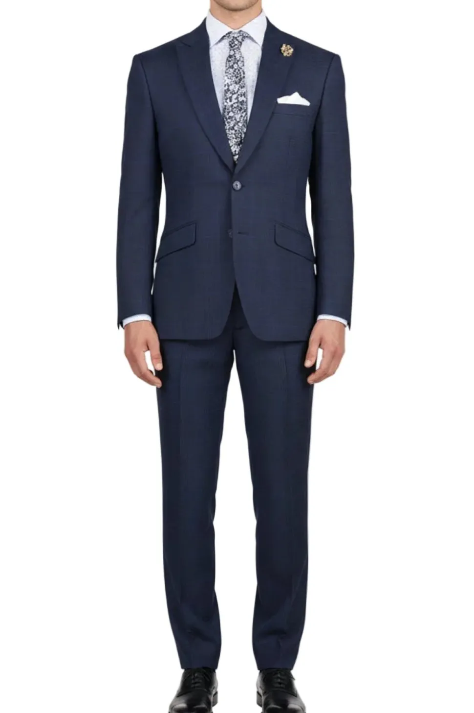 (40R, 48R) Slim Fit Navy 2 Piece Glen Plaid Suit