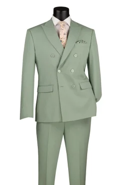 Sage Slim Fit Double Breasted 2 Piece Suit with Adjustable Waistband