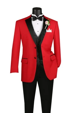 Santorini Collection - Regular Fit Red Tuxedo 4 Piece with Vest Bow Tie Adjustable Waistband