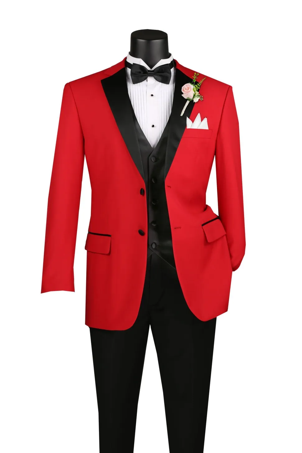 Santorini Collection - Regular Fit Red Tuxedo 4 Piece with Vest Bow Tie Adjustable Waistband