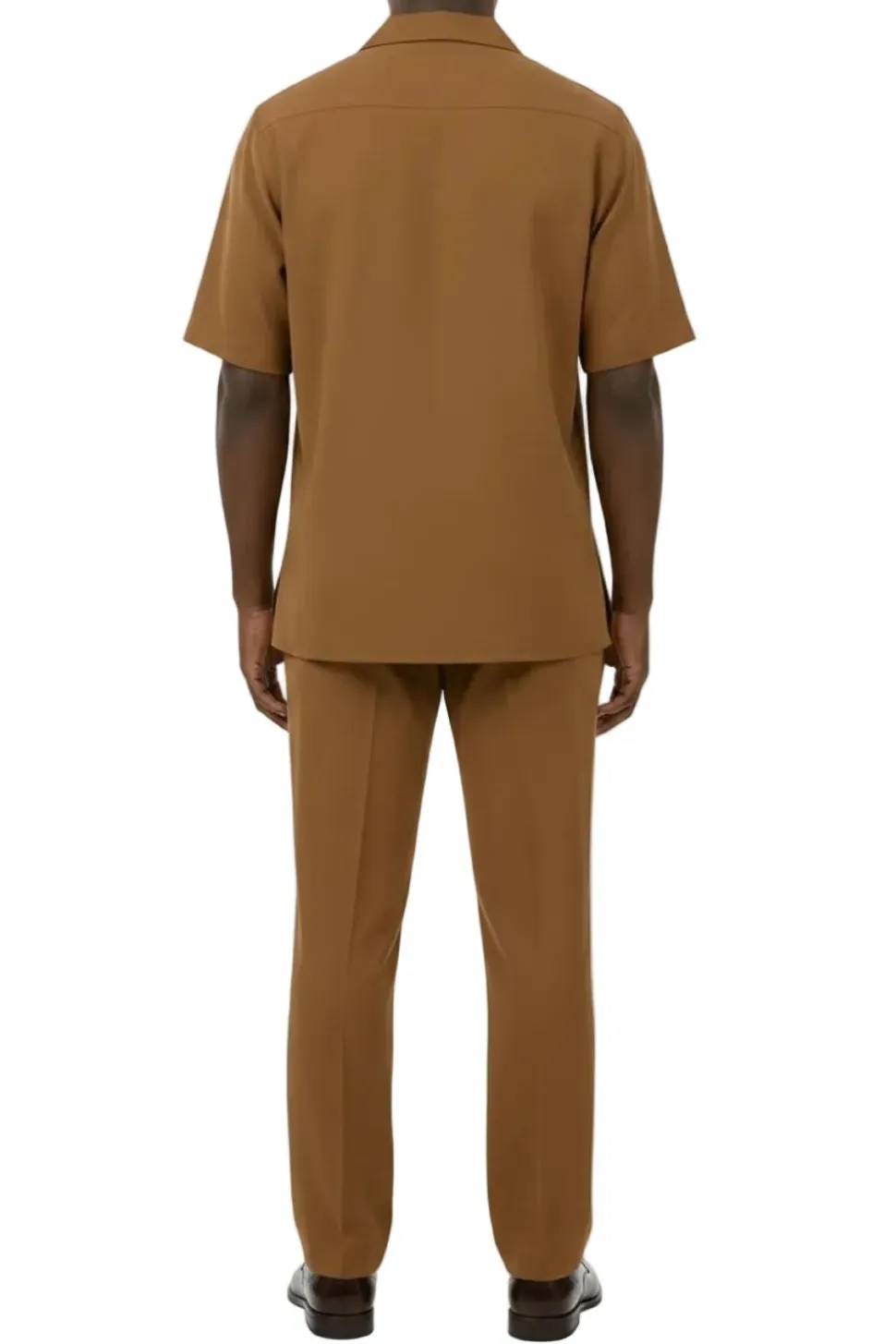 Short Sleeve Summer Walking Suit Set with Flexible Waist Pants - Taupe