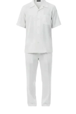 Short Sleeve Summer Walking Suit Set with Flexible Waist Pants - Off White