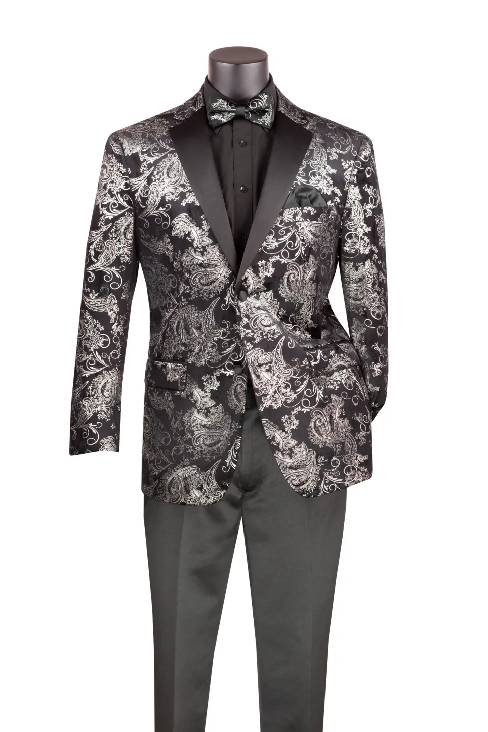 Silver Modern Fit Velvet Jacket Metallic Design