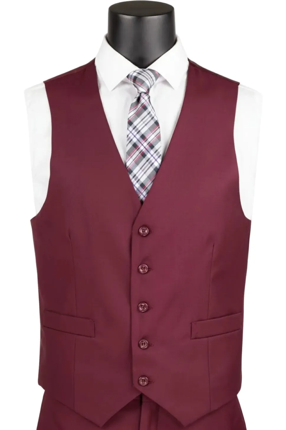 Slim Fit Business Men's Suit 3 Piece 2 Button in Burgundy