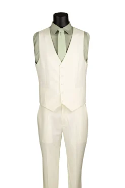 Slim Fit Business Men's Suit 3 Piece 2 Button in Ivory