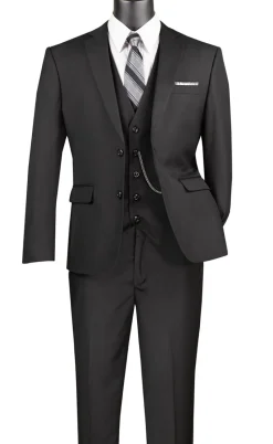 Slim Fit Men's Suit 3 Piece 2 Button in Black