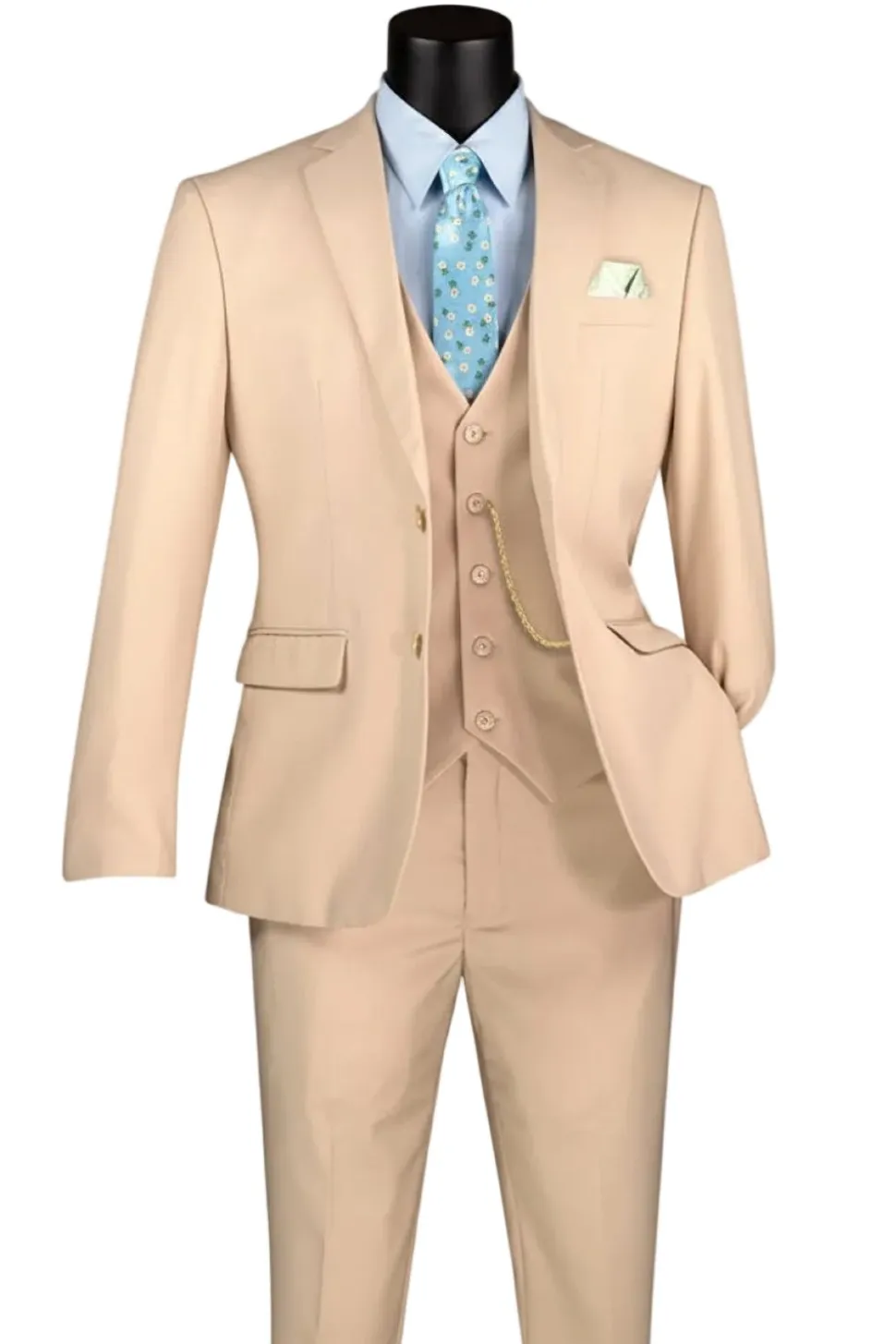 Slim Fit Men's Suit 3 Piece 2 Button in Light Beige