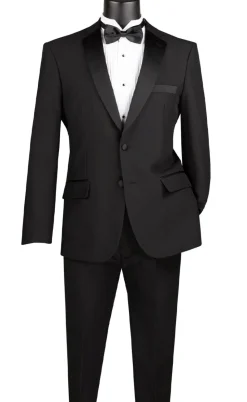 Slim Fit 2 Piece Dress Tuxedo Single Breasted 2 Button Design in Black