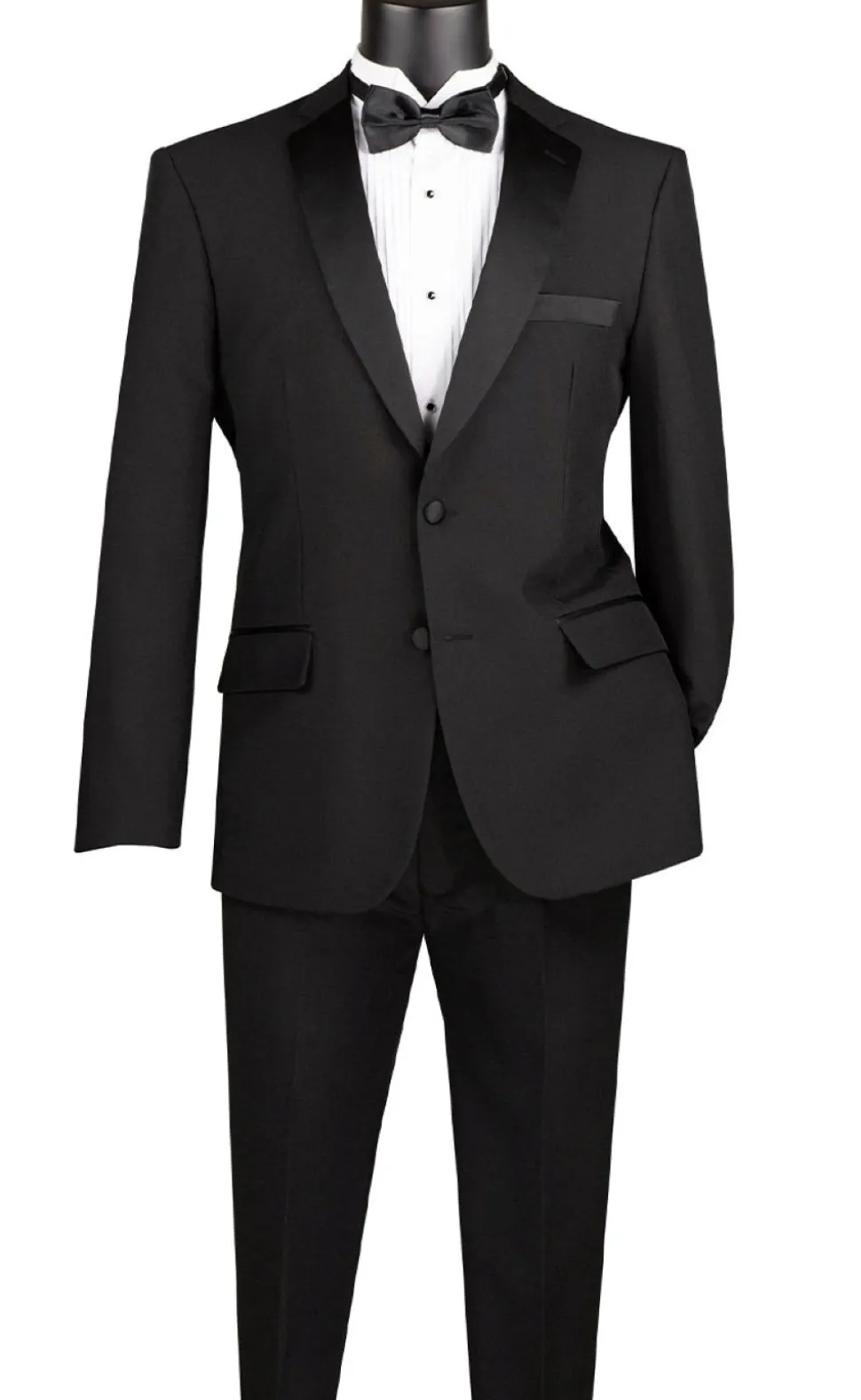 Slim Fit 2 Piece Dress Tuxedo Single Breasted 2 Button Design in Black