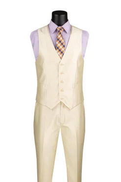 Slim Fit 3 Piece Satin Suit in Champagne Beige