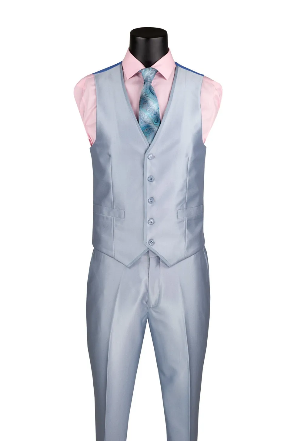 Slim Fit 3 Piece Satin Suit in Ice Blue