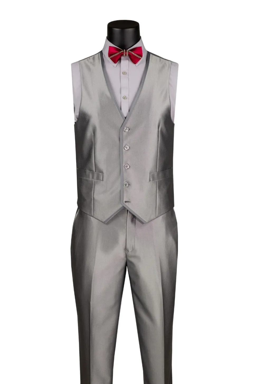 Slim Fit 3 Piece Satin Suit in Silver