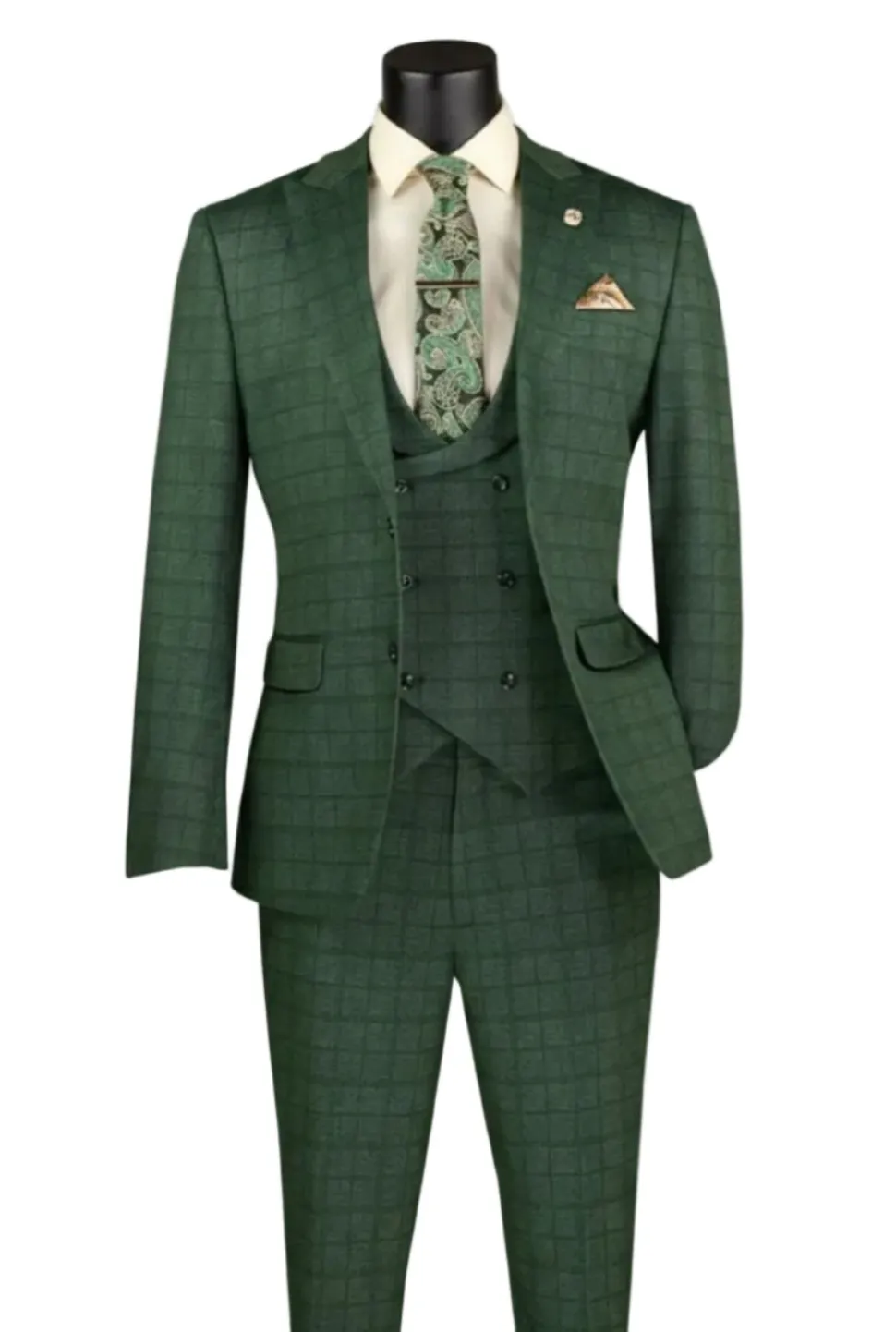 Slim Fit 3 Piece Stretch Fabric Suit in Green