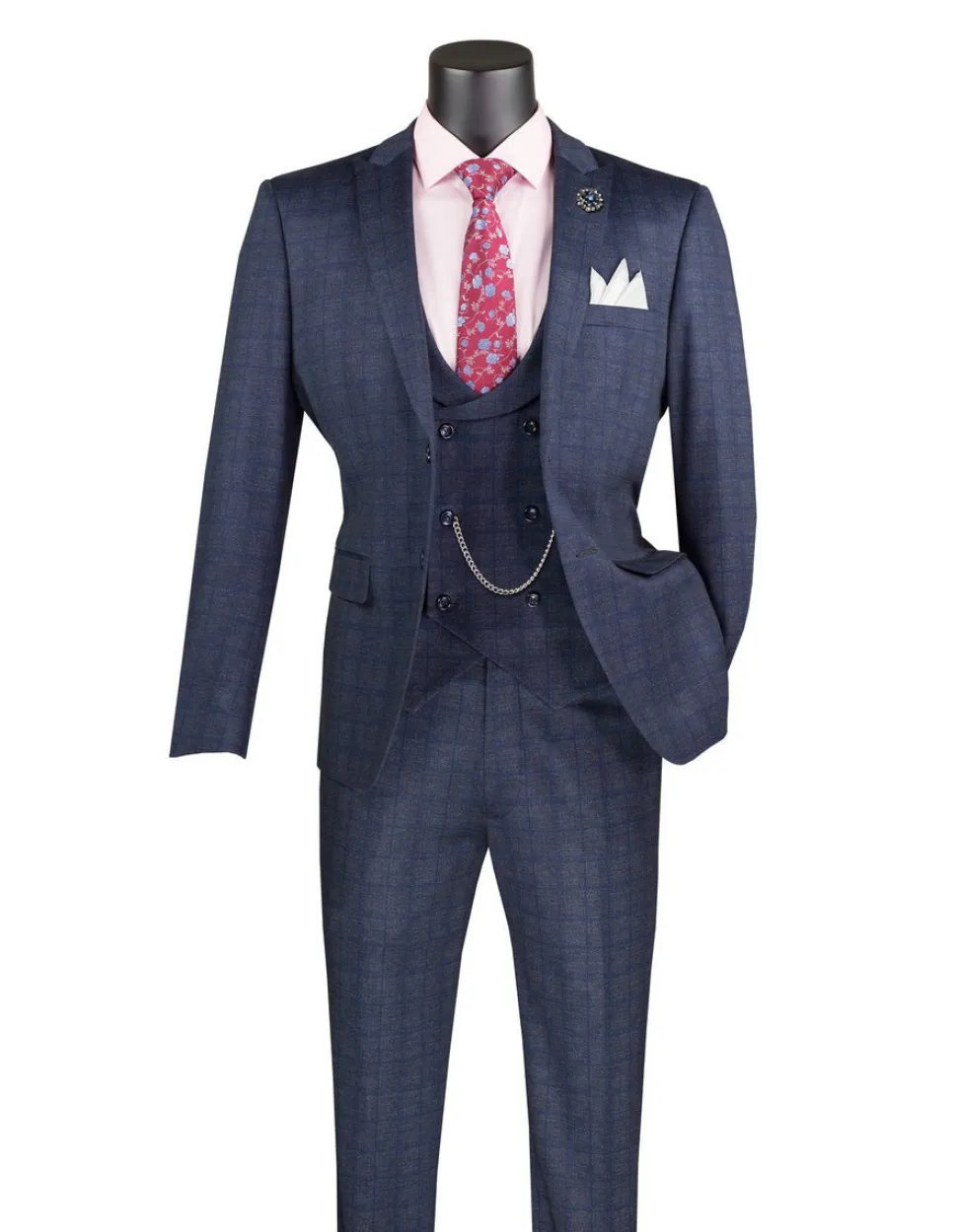 Slim Fit 3 Piece Stretch Fabric Suit in Navy