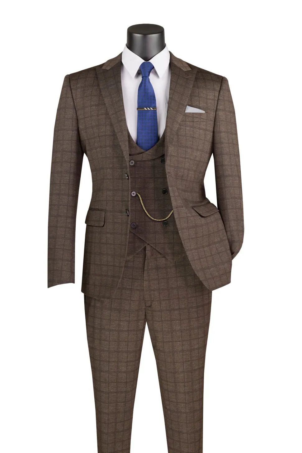 Slim Fit 3 Piece Stretch Fabric Suit in Brown