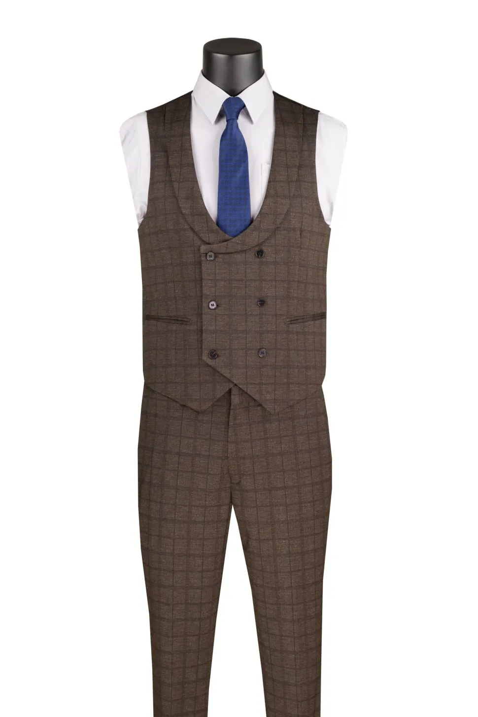 Slim Fit 3 Piece Stretch Fabric Suit in Brown