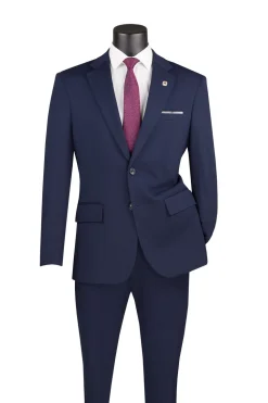Slim Fit 2 Piece Suit Stretch Fabric Suit with Adjustable Waistband in Navy