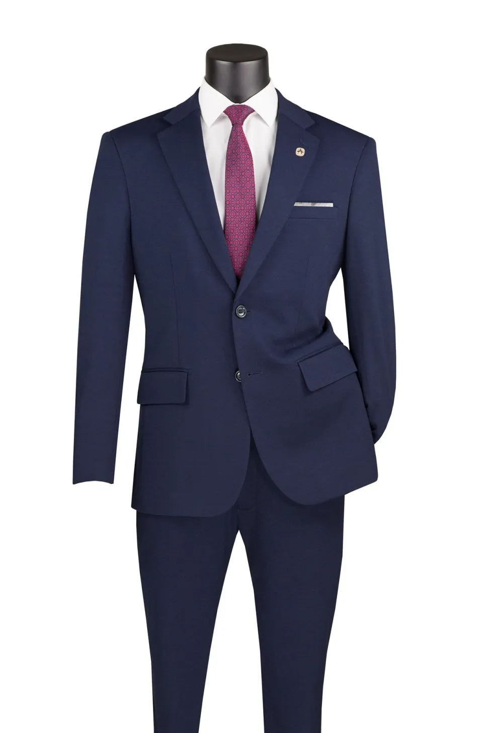 Slim Fit 2 Piece Suit Stretch Fabric Suit with Adjustable Waistband in Navy