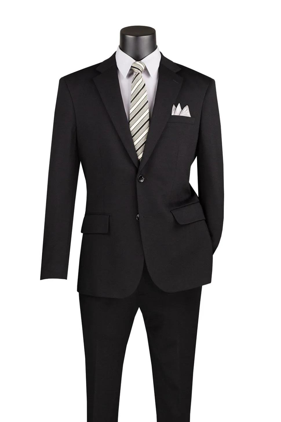 Slim Fit 2 Piece Suit Stretch Fabric Suit with Adjustable Waistband in Black