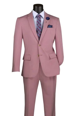 Slim Fit 2 Piece Suit Stretch Fabric Suit with Adjustable Waistband in Pink