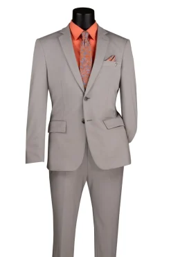 Slim Fit 2 Piece Suit Stretch Fabric Suit with Adjustable Waistband in Silver