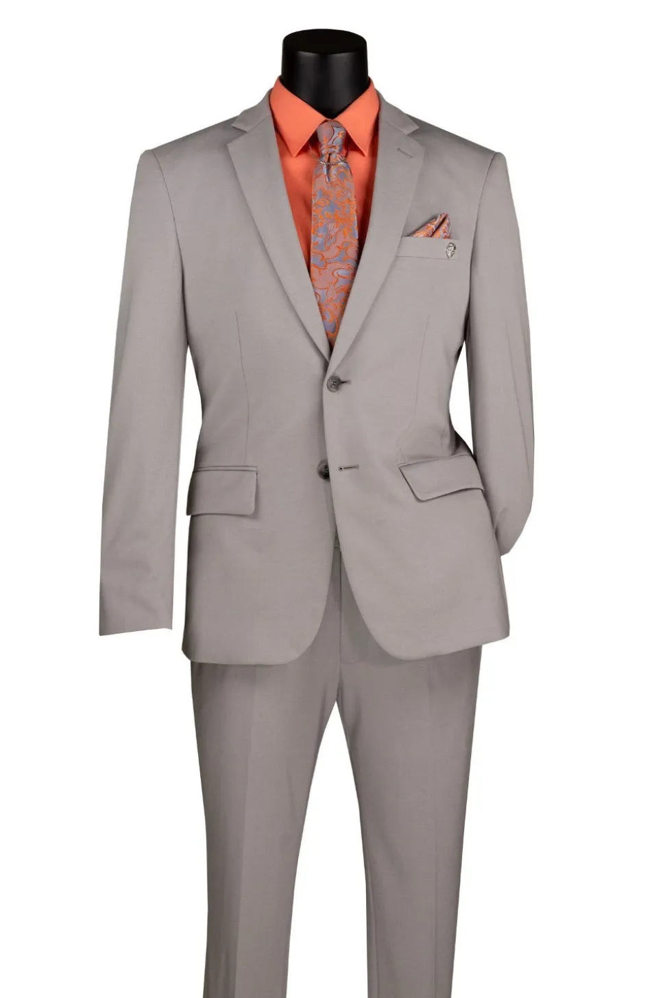Slim Fit 2 Piece Suit Stretch Fabric Suit with Adjustable Waistband in Silver