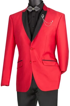 Slim Fit Shiny Sharkskin Men's 2 Piece Suit in Red