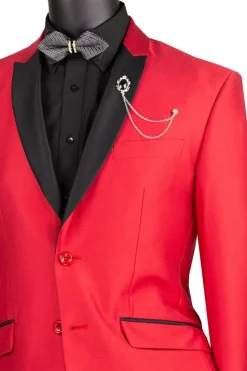 Slim Fit Shiny Sharkskin Men's 2 Piece Suit in Red