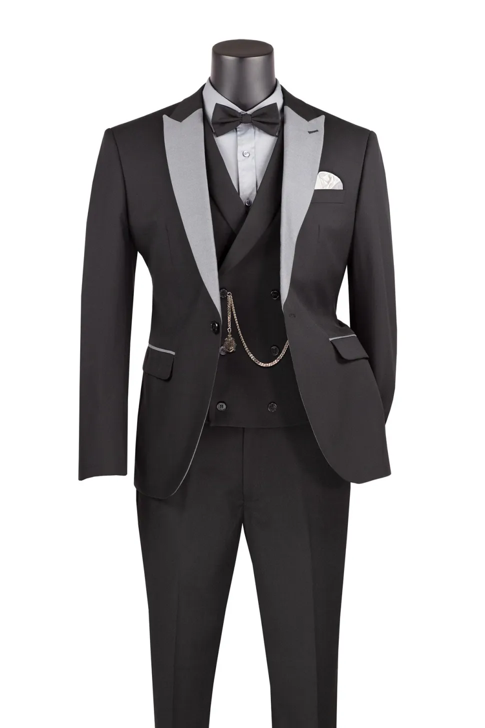 Slim Fit Tuxedo 3 Piece with Matching Bow Tie in Black