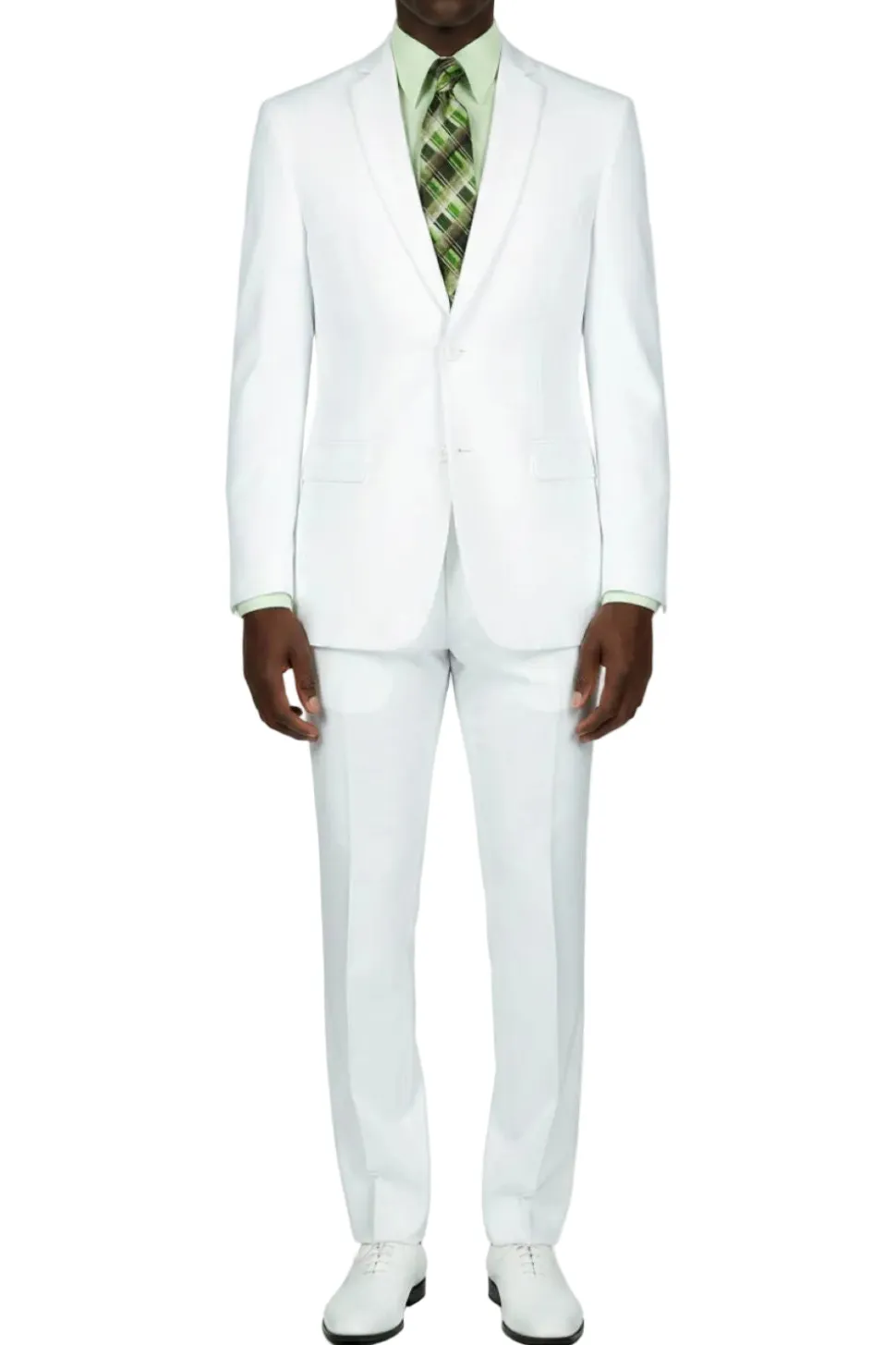 (36S, 46L, 48L) White Slim Fit Men's 2 Piece Business Suit 2 Button