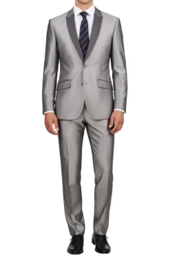 (38S, 40L) Slim Fit 2 Piece Sharkskin Gray Suit