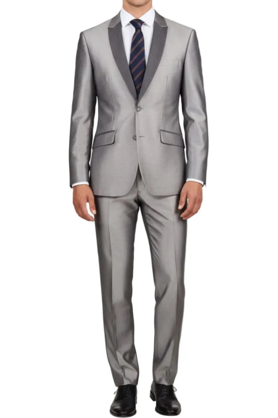 (38S, 40L) Slim Fit 2 Piece Sharkskin Gray Suit